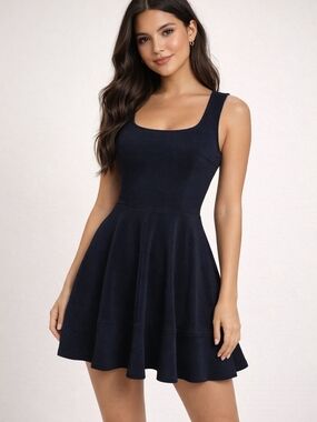 Lulus Navy Blue Fit & Flare Skater Dress Size Medium